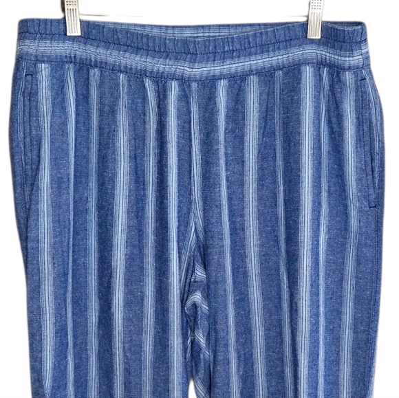 Old Navy | High Rise Wide Leg Blue White Chambray Striped Cropped Ankle Pants L - Picture 2 of 4